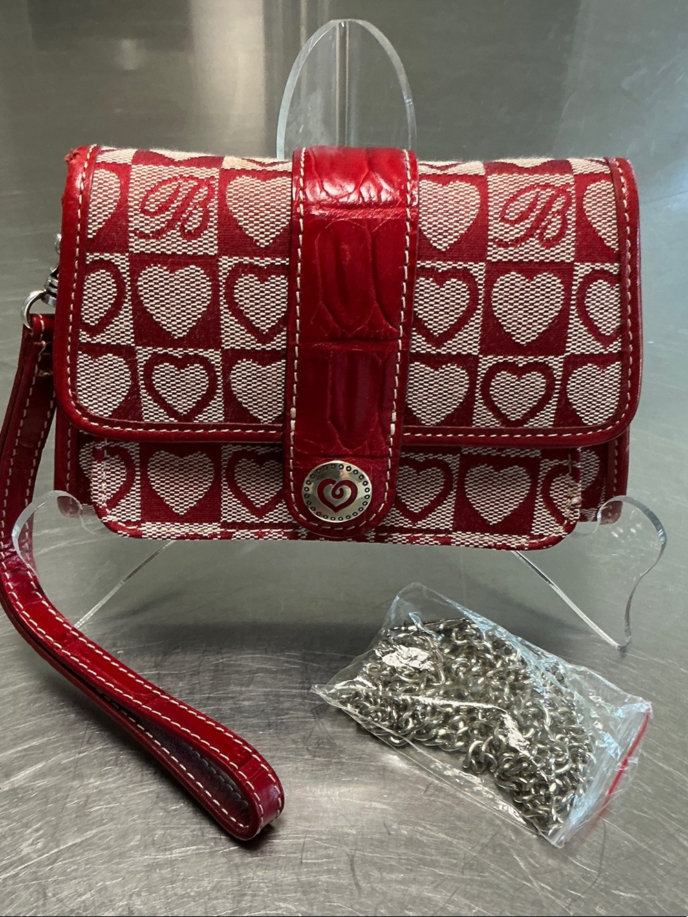 Brighton Red Heart Pattern fabric, wristlet, wallet, cross body